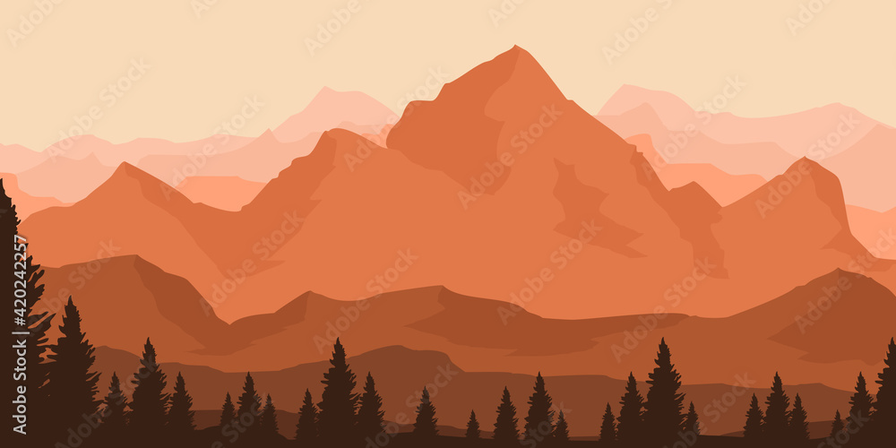 Fototapeta premium vector illustration landscape mountain scenery in flat design style for adventure banner design, web banner, tourism design template, and backdrop design