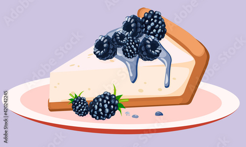 cheesecake with blackberries on a light background