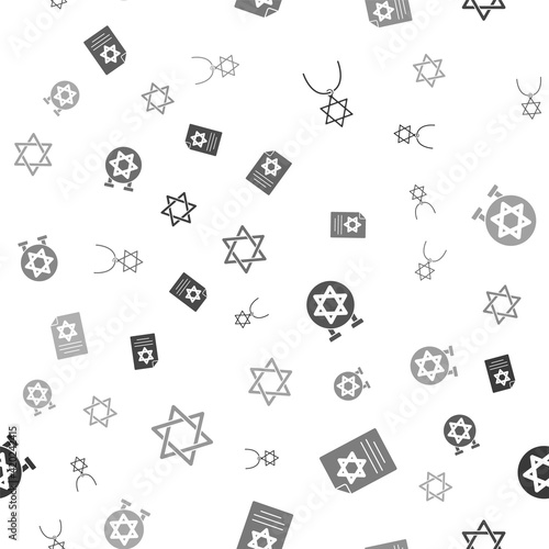 Set Star of David necklace on chain, Torah scroll, Jewish synagogue and on seamless pattern. Vector