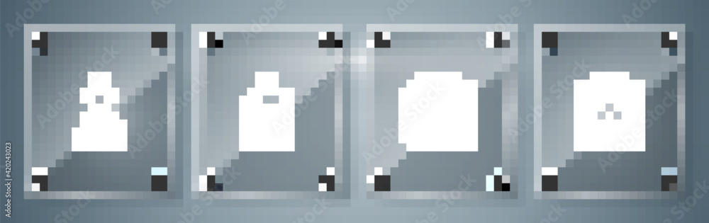 Fototapeta premium Set Fire flame, Formula of benzene rings, Poison bottle and Laboratory assistant. Square glass panels. Vector