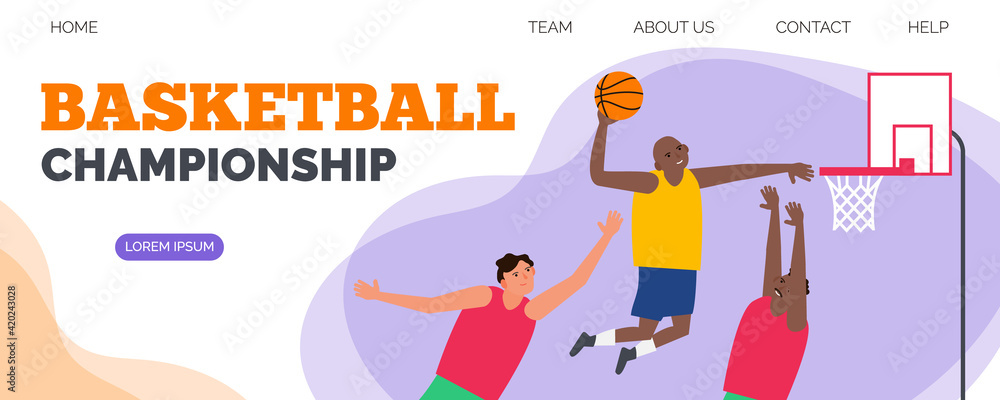 basketball  championship three players with ball web banner vector illustration