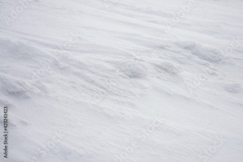 Snow surface with wind traces. Close up.
