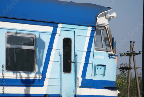 Diesel suburban train at the railway station in the city of Shklov.