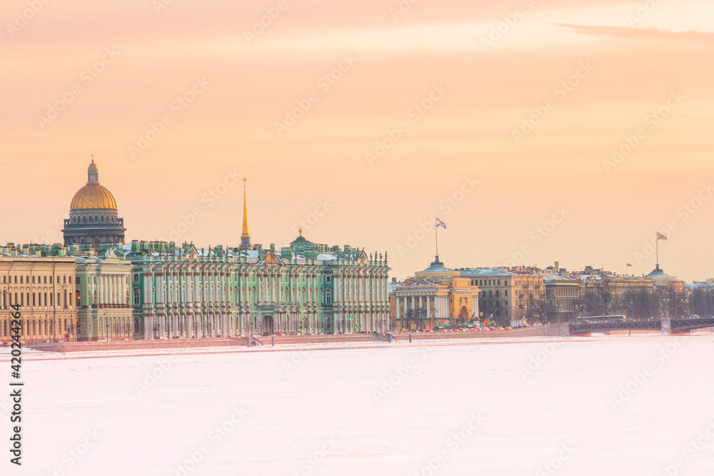 Day Hermitage Saint-Petersburg Russia Palace Embankment winter postcard