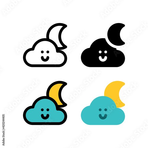Cute Cloud Weather Moon in Night Outline Icon, Logo, and illustration