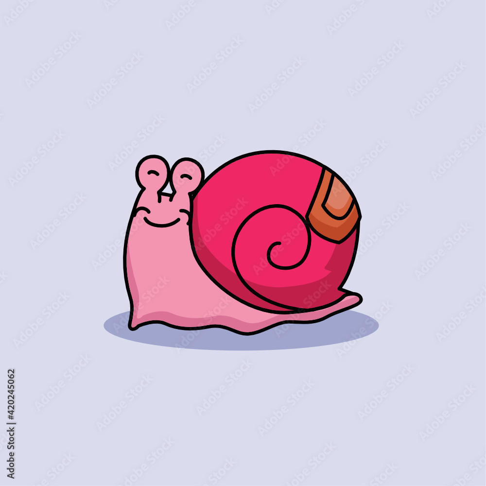 Happy cute pink snail mascot design Happy cute pink snail mascot design