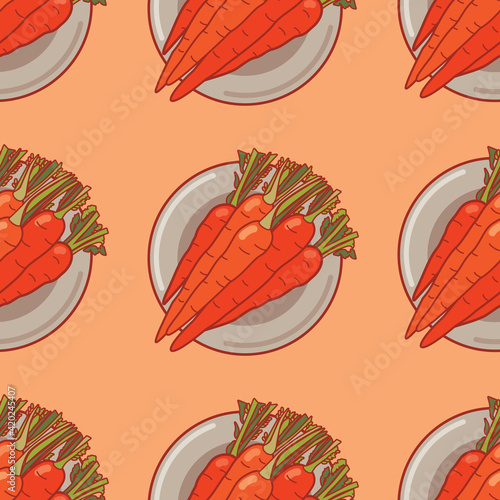 Seamless pattern with carrots on plate