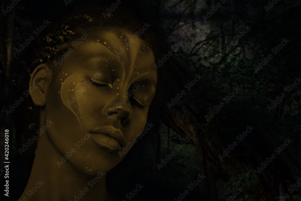 Art photo of Africal woman with tribal ethnic paintings on her face