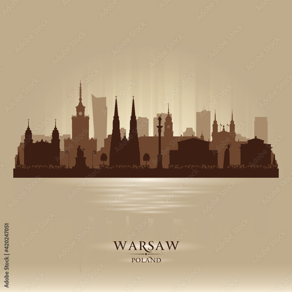 Warsaw Poland city skyline vector silhouette