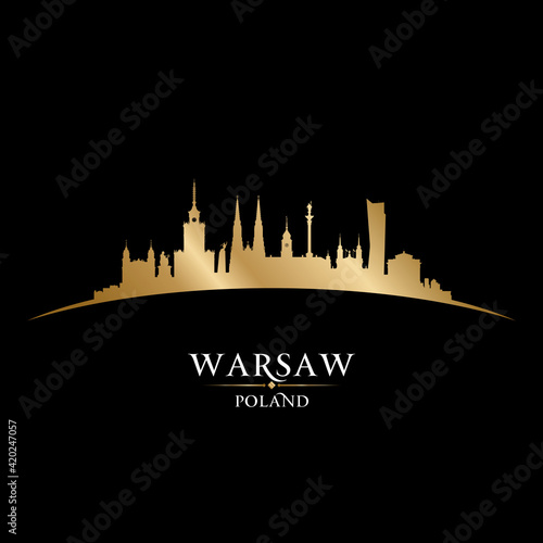 Warsaw Poland city silhouette black background