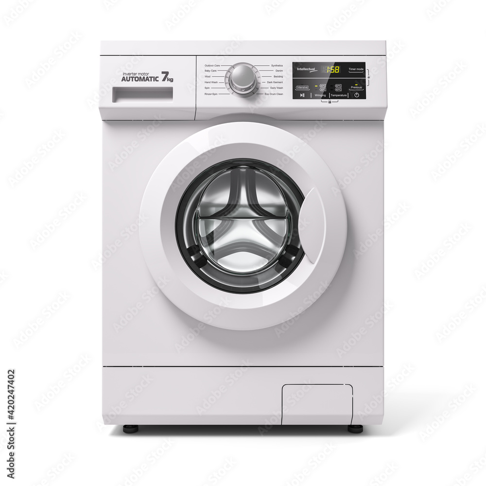 Automatic washing machine, front view. 3d render Automatic washing machine, front view. 3d render