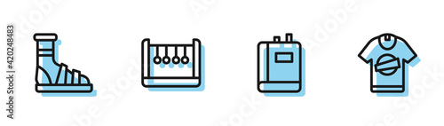 Set line Book, Slippers with socks, Pendulum and T-shirt icon. Vector