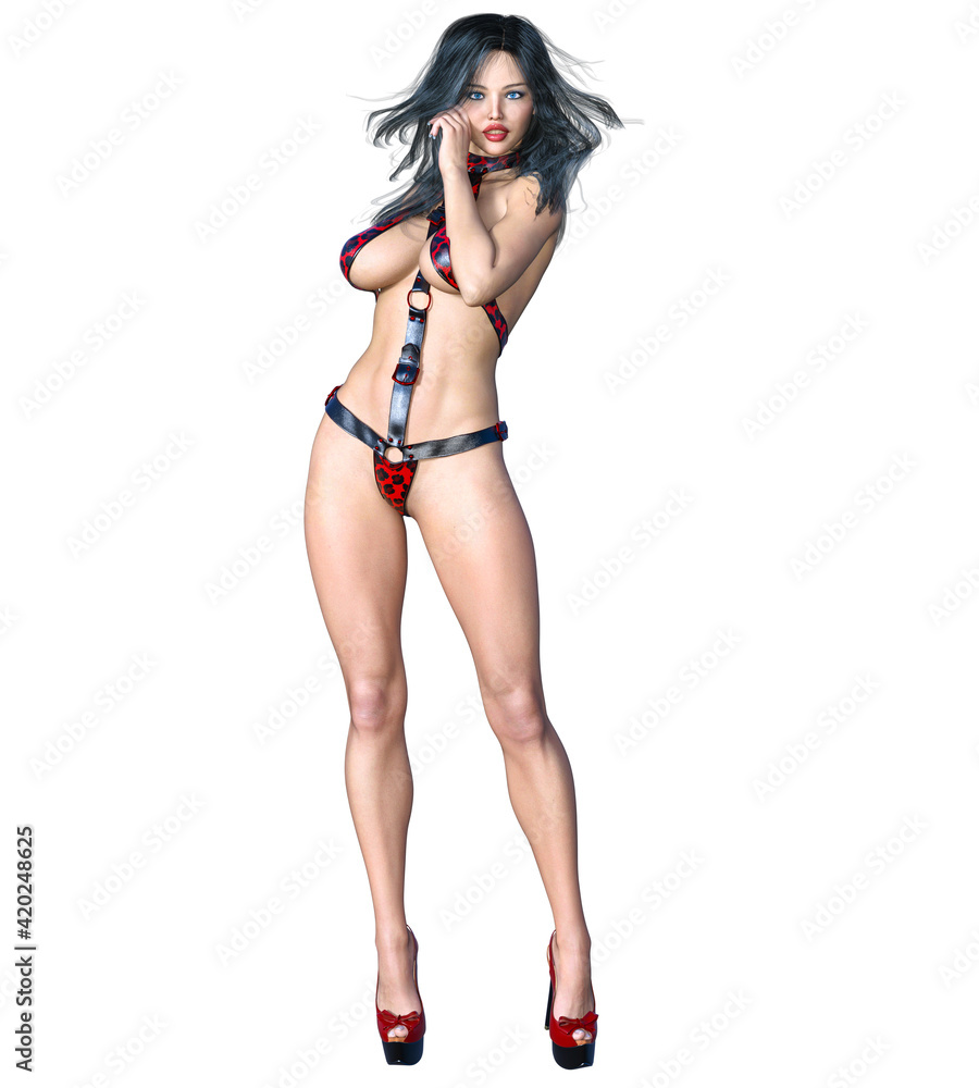 Tall woman in extravagant sexy leather lingerie. Tall woman in extravagant sexy leather lingerie.