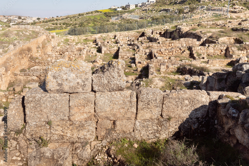 The ruins  of the outer part of the palace of King Herod - Herodion,in the Judean Desert, in Israel