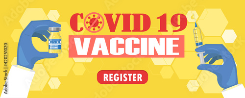 COVID 19 vaccine registration banner design, stop coronavirus campaign, 