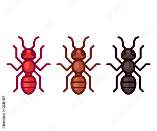 Cartoon red, black and brown ant icon