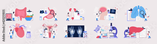 Flat vector set of sections of medicine