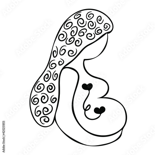 Pregnant woman expectant mother.  Communication with the baby.  Vector doodle illustration for logos, mothers day cards, prints, cute baby designs.