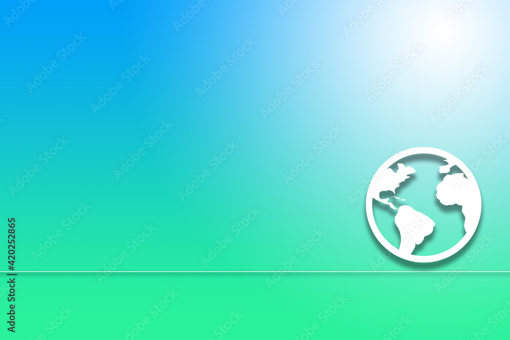 Hintergrund oder breites Banner in blau grün mit dem Symbol einer Erde
