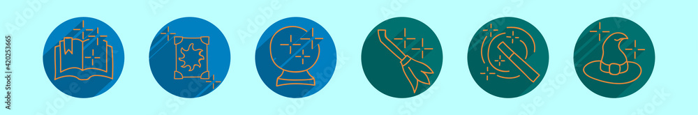 Naklejka premium set of hogwarts cartoon icon design template with various models. vector illustration isolated on blue background