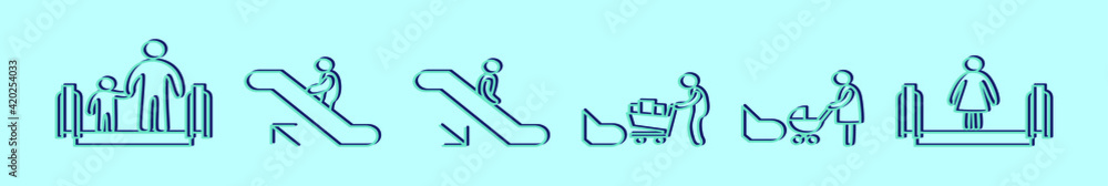 set of escalator cartoon icon design template with various models. vector illustration isolated on blue background set of escalator cartoon icon design template with various models. vector illustration isolated on blue background