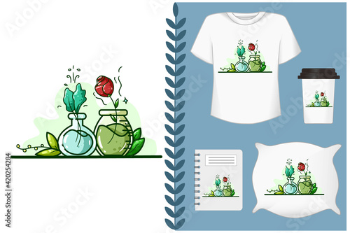 Mockup potion made of plants and flowers illustration