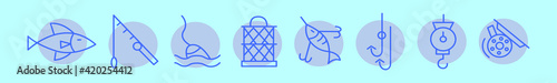 set of fishing element. cartoon icon design template with various models. vector illustration isolated on blue background