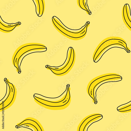 Seamless pattern of bananas on yellow background in flat style. ready to use for cloth, textile, wrap and other.