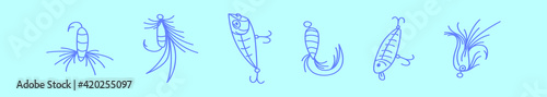 set of fishing hook cartoon icon design template with various models. vector illustration isolated on blue background