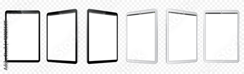 Black and White Tablet Computer Vector Illustration Mockup. Perspective view of Tablet PC With blank screen and transparent background. 