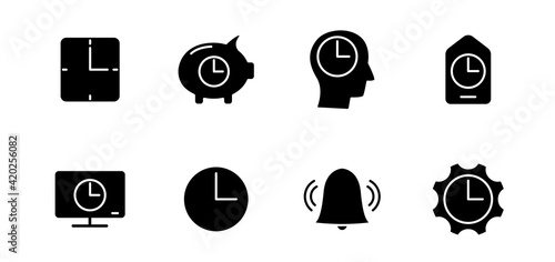 time and clock silhouette vector icons isolated on white. time and clock icon set for web, mobile apps, ui design and print