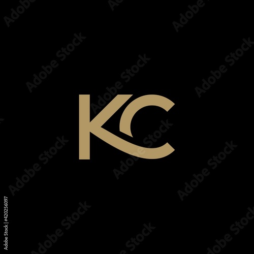 simple monogram letter KC. artistic minimal black and golden color initial based letter icon logo