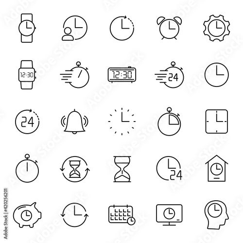 time and clock outline vector icons isolated on white. time and clock icon set for web and ui design, mobile apps and print products