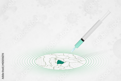 Bosnia and Herzegovina vaccination concept, vaccine injection in map of Bosnia and Herzegovina. Vaccine and vaccination against coronavirus, COVID-19.