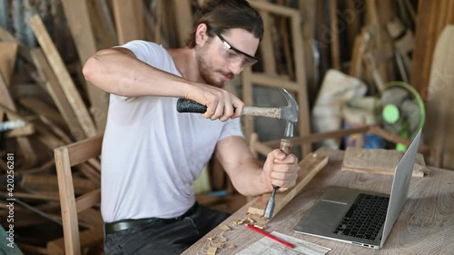 Portrait of Adult aged Caucasian carpenter