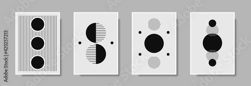 Abstract geometric mid century wall art print set. Black and white poster with geometric shapes for wall art, interior gallery. Artwork for wall decor with neutral colors,minimal. Vector illustration