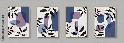 Botanical wall art abstract vector. Foliage line drawing. Neutral boho art print set. Minimal mid century wall art print for bedroom decor. Gallery decor poster, terracota colors. Vector illustration
