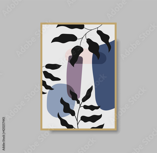 Botanical wall art abstract vector. Foliage line drawing. Neutral boho art print. Minimal mid century wall art print for bedroom decor. Gallery decor poster, terracota watercolor. Vector illustration