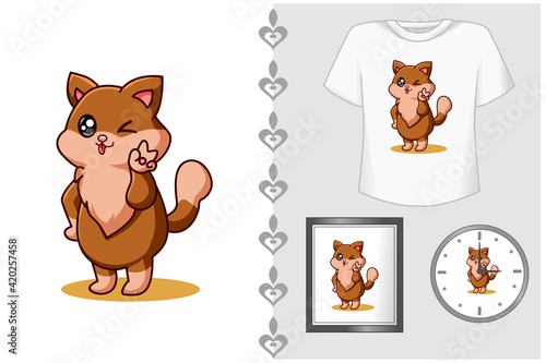 Mockup baby cat with cuteness cartoon illustration