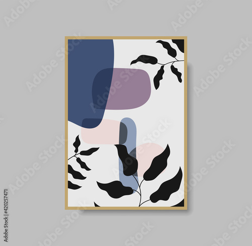 Botanical wall art abstract vector. Foliage line drawing. Neutral boho art print. Minimal mid century wall art print for bedroom decor. Gallery decor poster, terracota watercolor. Vector illustration