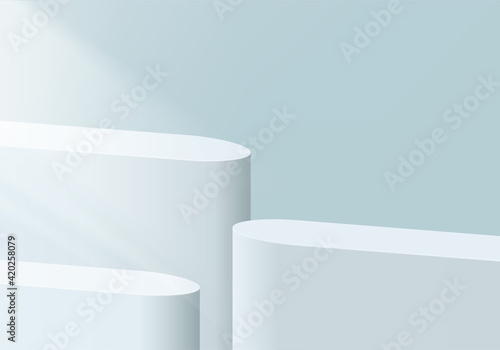 3d display product abstract minimal scene with geometric podium platform. cylinder background vector 3d rendering with podium. stand for cosmetic products. Stage showcase on pedestal 3d blue studio