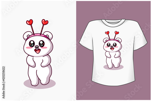 Mockup cute polar bear cartoon illustration