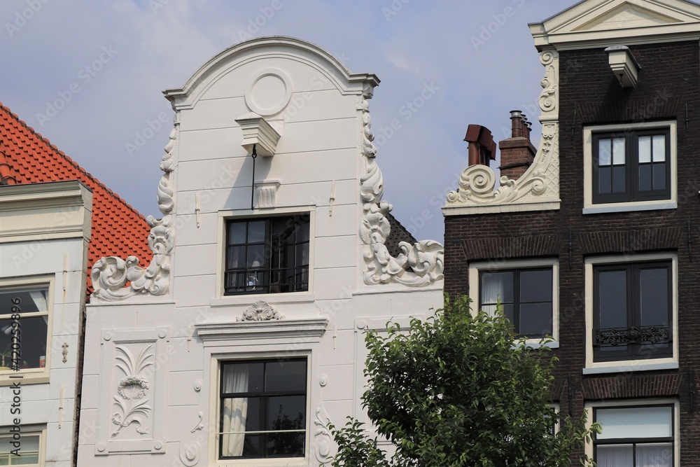 Amsterdam Historical Decorated White and Brown House Facades Details Amsterdam Historical Decorated White and Brown House Facades Details