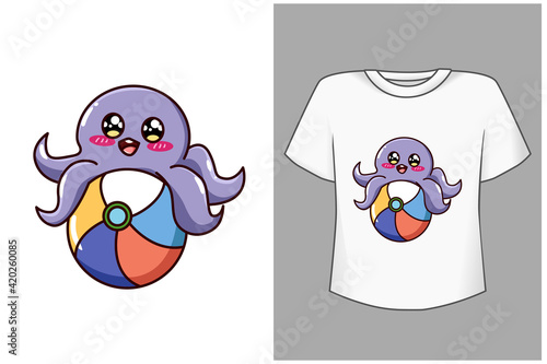 Mockup cute baby octopus cartoon illustration