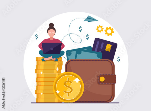 Online money transfer, mobile payments vector illustration concept with smartphone and wallet