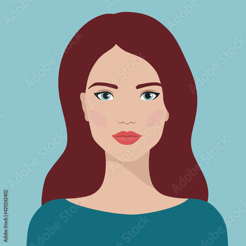 Portrait of a  beautiful girl.  Vector flat illustration.