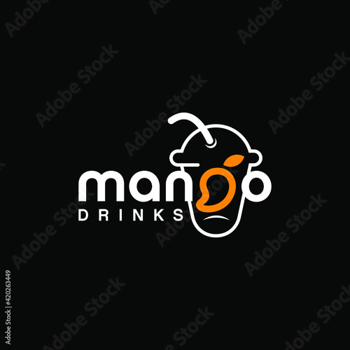 mango text logo for fresh juice drink and culinary vector template inspiration 
