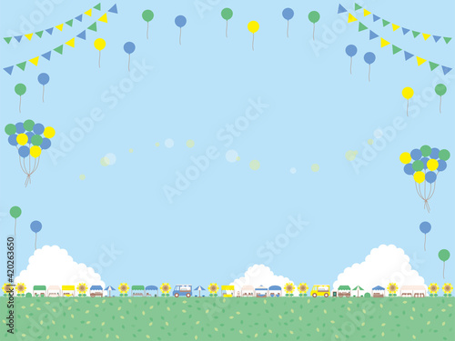 シンプルな夏のフリーマーケットの背景イラスト 下にある遠景のバージョン
