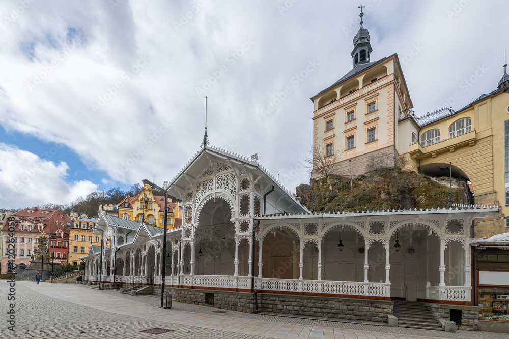 Spa architecture - colonnade in the center of Karlovy Vary (Karlsbad) - Czech Republic