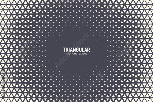 Triangular Halftone Texture Vector Geometric Technology Abstract Background. Half Tone Triangles Retro Colored Pattern. Minimal 80s Style Dynamic Tech Structure Wallpaper